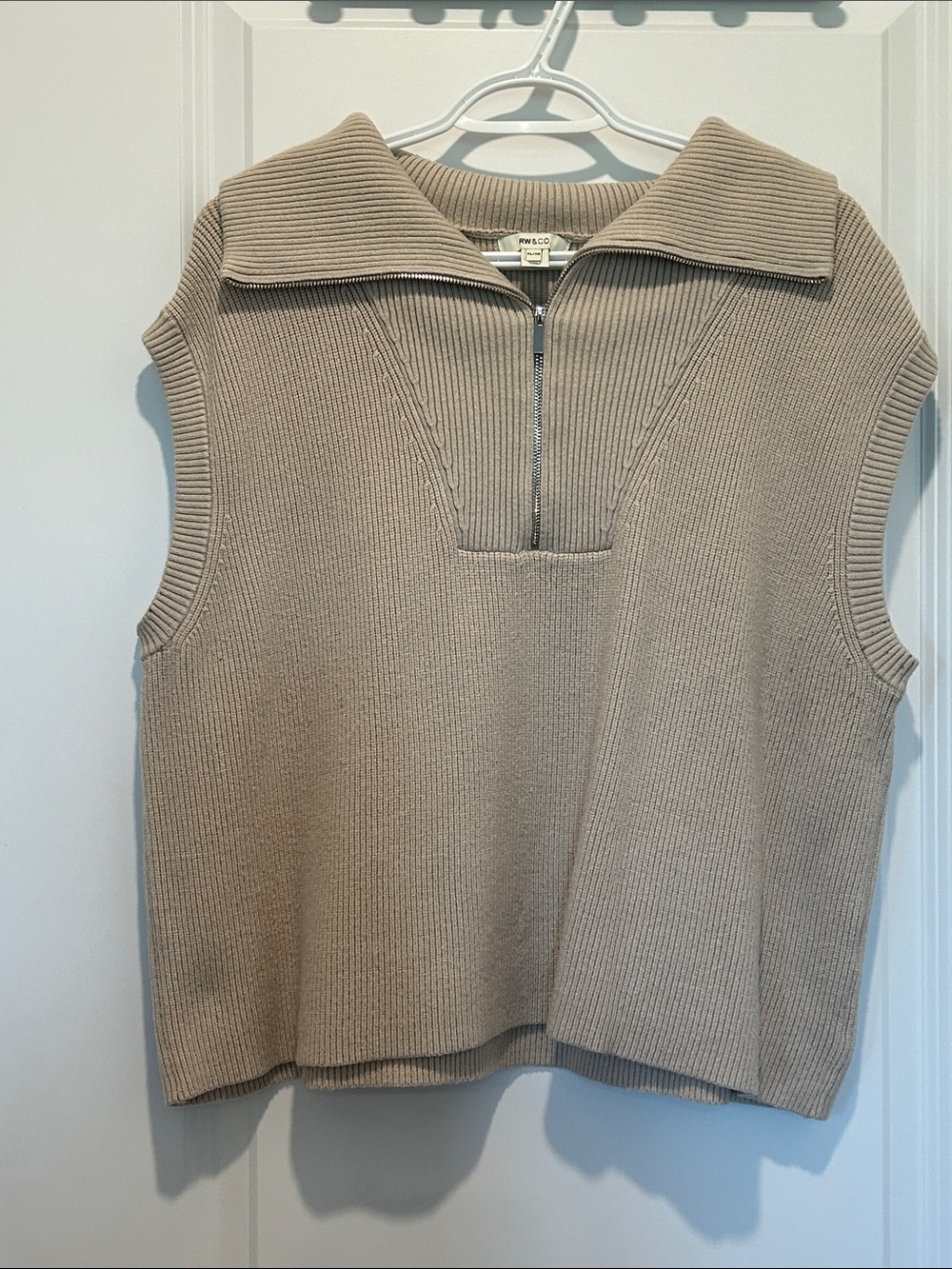 Sleeveless Zip-Front Ribbed Sweater Vest in Taupe